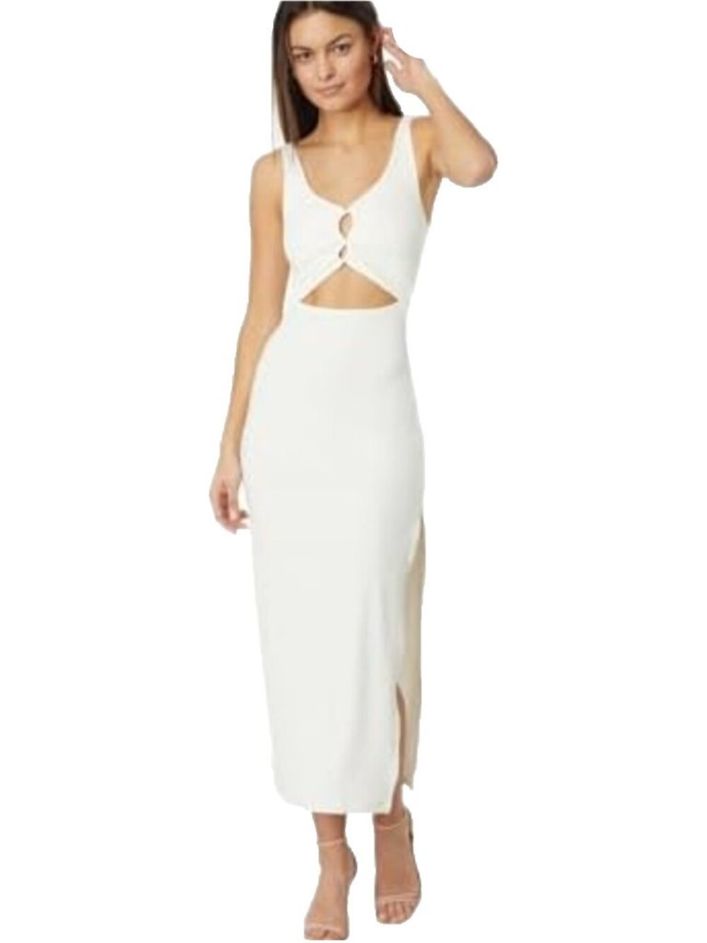 L*Space Size Medium Camille White Ribbed Cutout Side Slit Long Dress